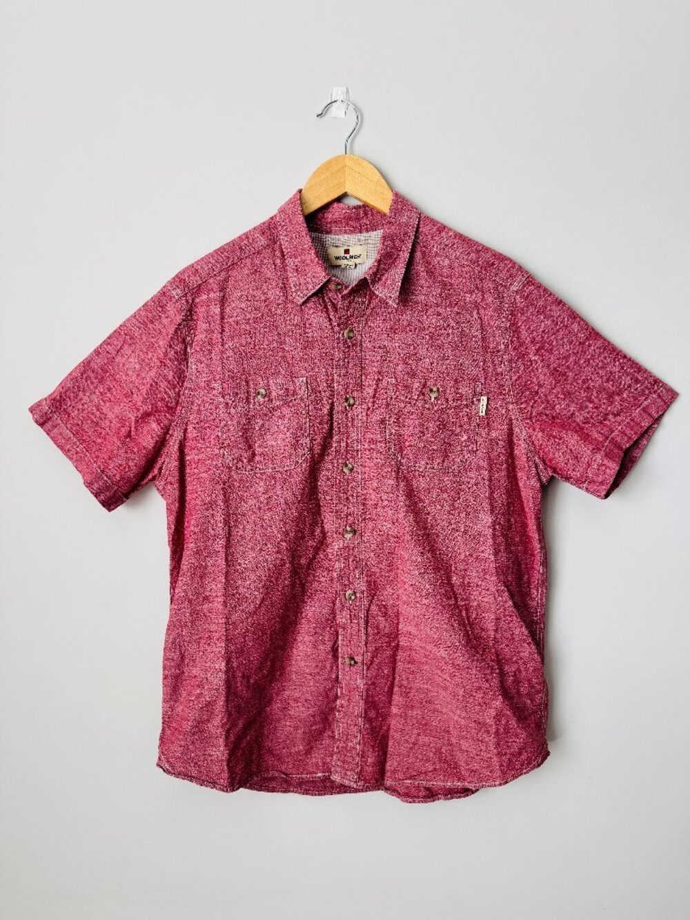 Woolrich Short Sleeve Button Up Mens L Red Two Chest Pockets Cotton